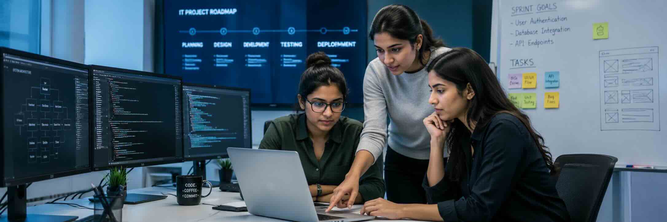Two professionals analysing AI-generated brand data on a screen